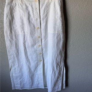 Talbots NWT White Button-Front Pencil Skirt 12 petite 100% Linen coastal summer